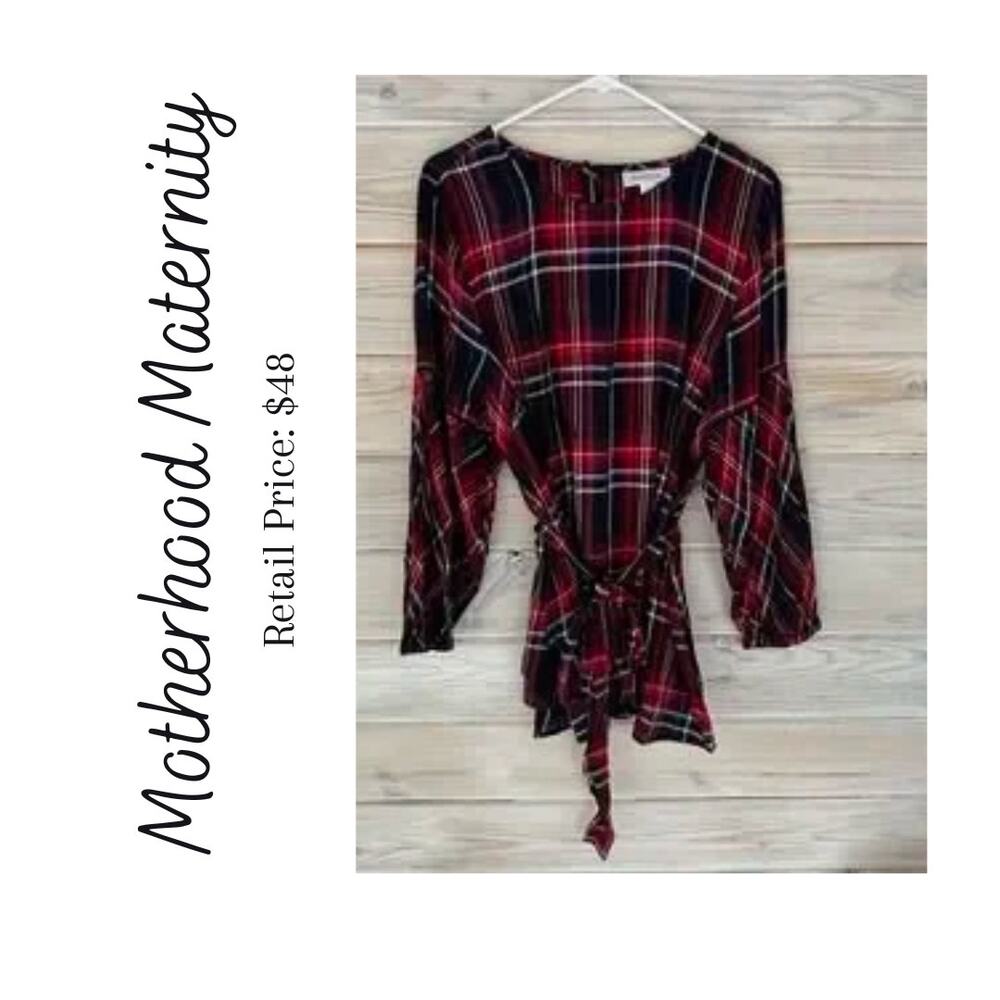 Motherhood Maternity Red Blue Bling Plaid Blouse